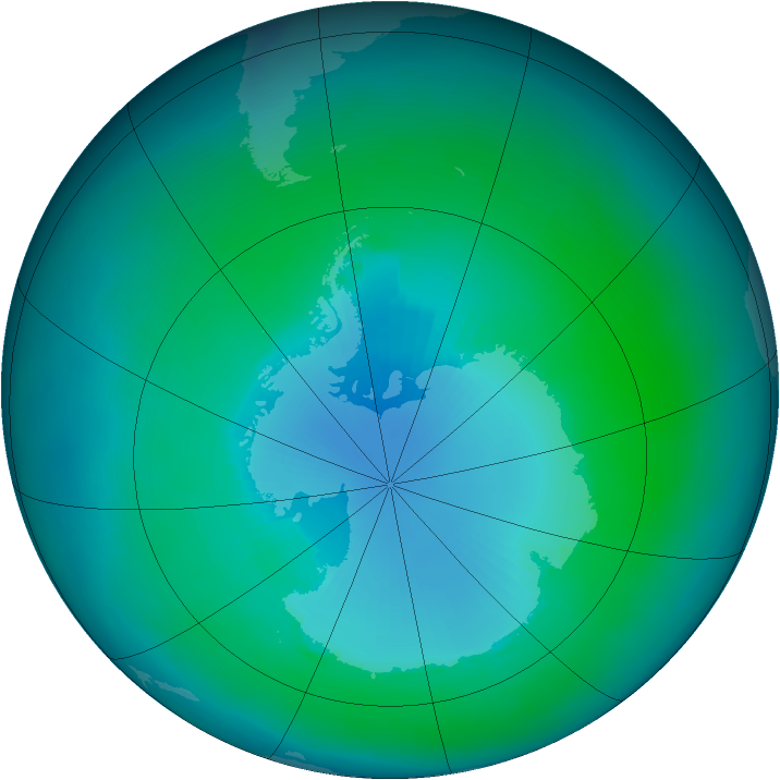 Antarctic ozone map for February 2001